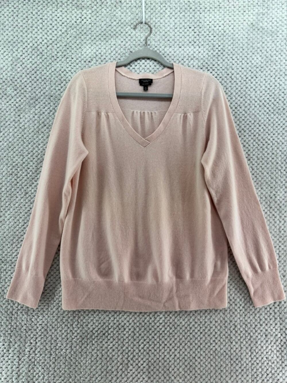 Talbots Pure Cashmere Sweater Women XL Pink Soft V-Neck Coquette Feminine Money